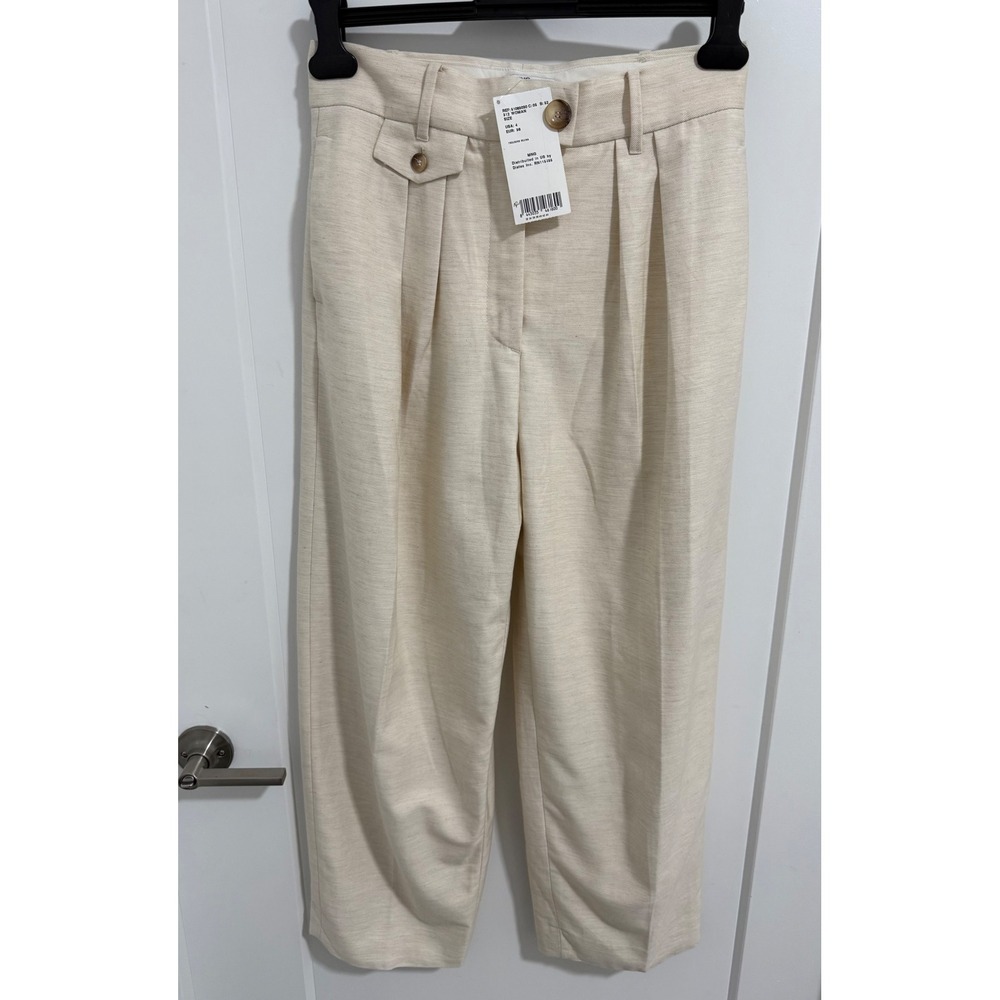Mango MNG Woman Beige‎ Suit High Waist Trousers Rejina Pleated Pants Size 4 NWT